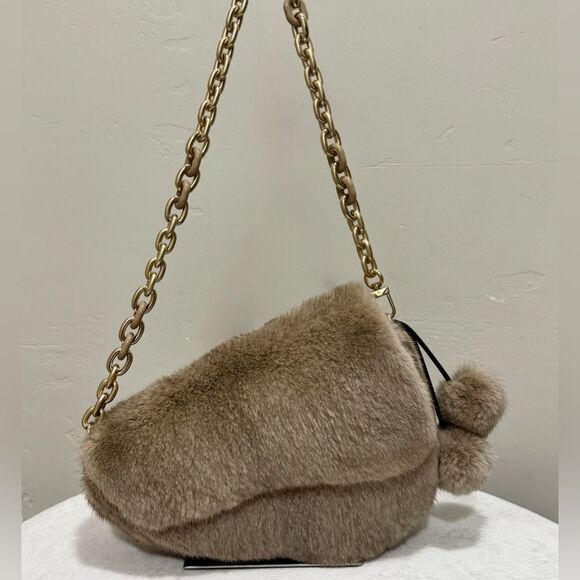 Natural Mink Fur Handmade Asymmetric Saddle Bag/Crossbody & 2 Mink Fur Charm - Picture 2 of 16